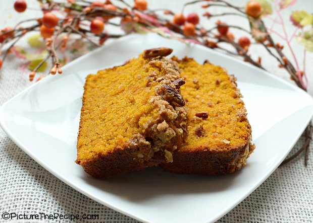 Pumpkin Bread with Pecan Streusel Topping
