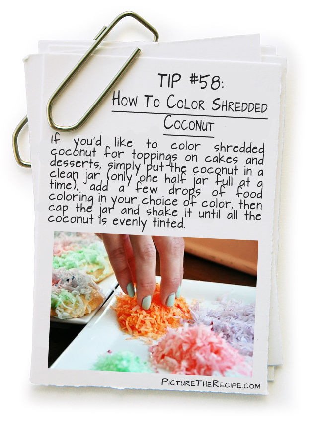 Picture The Recipe Tips - How To Color Shredded Coconut