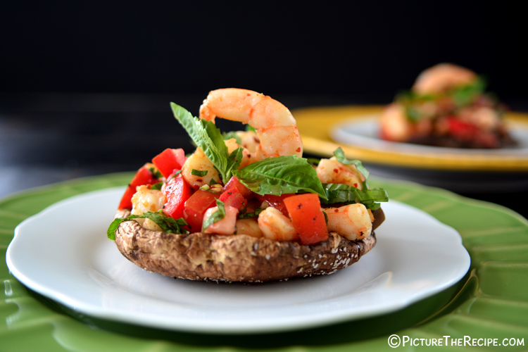Roasted Portobello with Spicy Shrimp Bruschetta - PictureTheRecipe