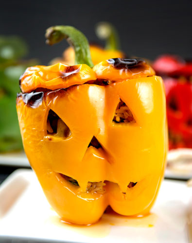 Halloween Jack O’Lantern Stuffed Peppers