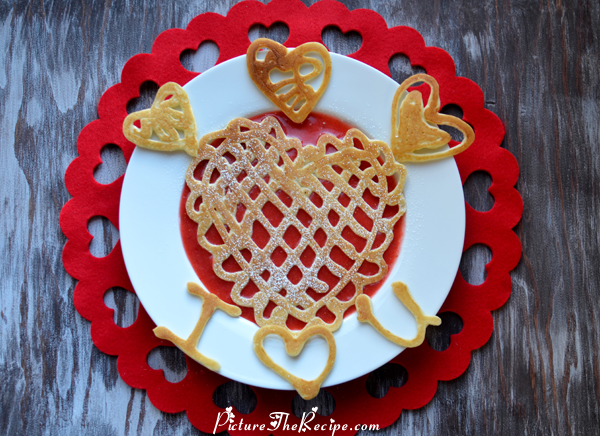 Valentines Day Breakfast: Lace Heart Pancakes With Strawberry Sauce