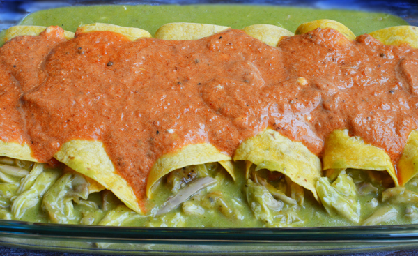 Enchiladas With Green and Red Sauce