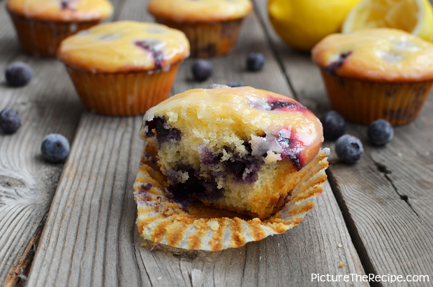 Lemon-Glazed Blueberry Yogurt Muffins